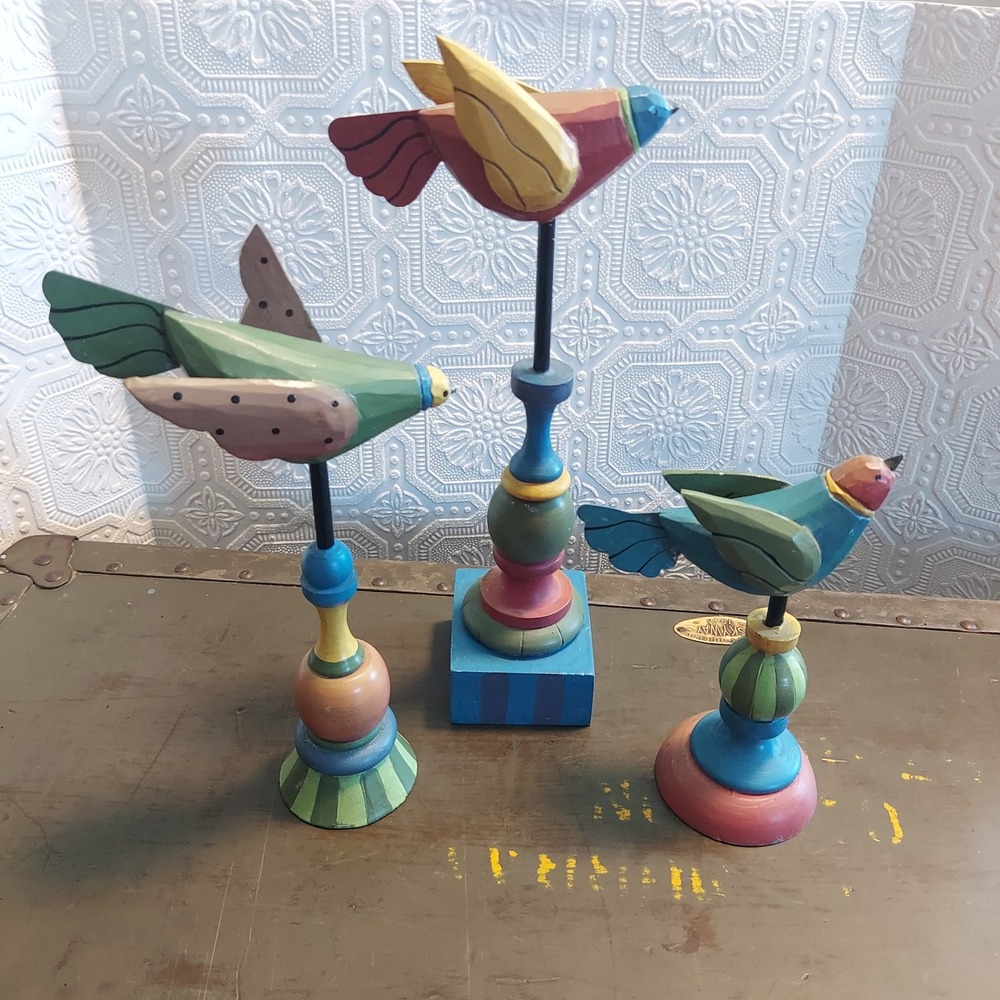 Midwest of Cannon Falls Wooden Bird Figurines Set of 3 Folk Art Decor 12" 10" 7"